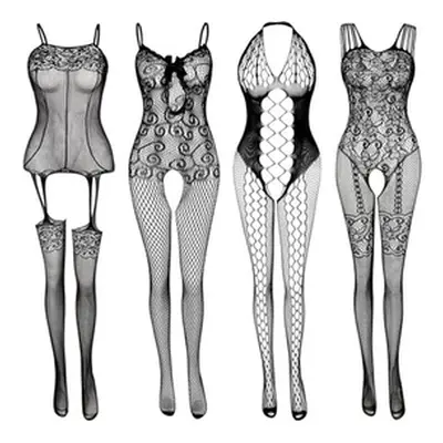 Four Packs of Fishnet Stockings and Dresses Set