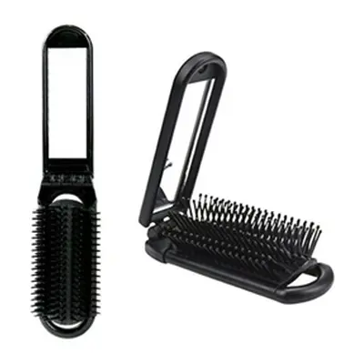 Glamza Mini 2-in-1 Folding Rectangle Detangle Hair Brushes with Mirror, Three