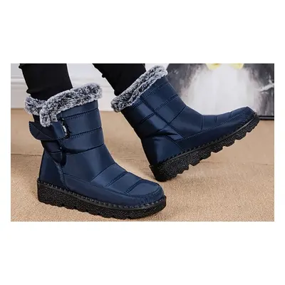 Women'sFur Lined Hook and Loop Fastening Winter Snow Boots, Blue,UK 3.5