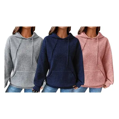 Women'sCasual Waffle Pullover Tops Sweatshirts, Grey,UK14-16