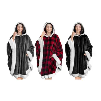 Women’s Soft Plush Hooded Wearable Blanket, Black