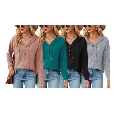 Women'sHooded Stitching Buttons Long-sleeved Sweater Tops, Apricot,UK16