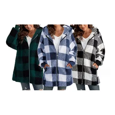 Women'sZip Hoodie Plaid Sweatshirt, Black,10