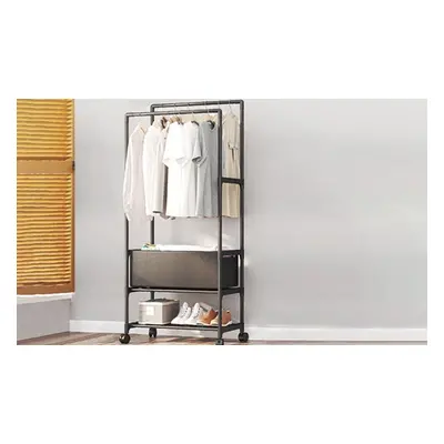 Metal Clothes Rack with Double Rods Mobile on Wheels