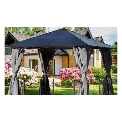 Outsunny 3m x 3m Outdoor Aluminium Alloy Gazebo with Curtains - Dark Grey