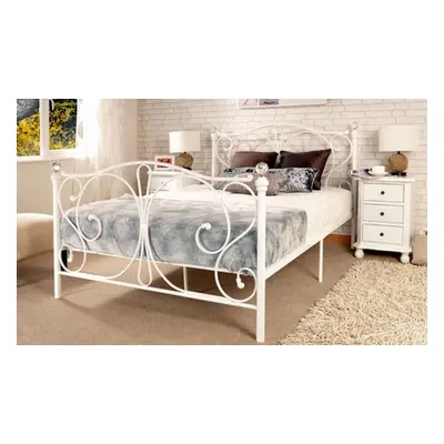 Crystal Metal Bed Frame with Optional Mattress, KingSize 5ft Crystal Bedframe- White