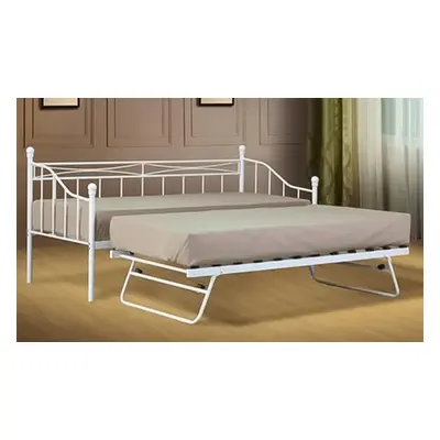 Montpellier Metal Day Bed Frame Trundle or Set, Montpellier 2ft6 Day Bed and Trundle - White