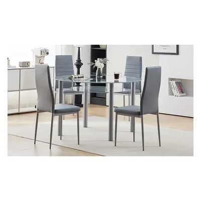 Rocca Glass Dining Set with Circular Dining Table and Chairs, 90cm Dining Set