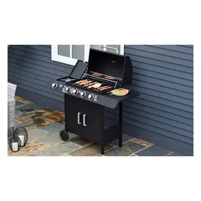 Outsunny 4-in-1 Portable Gas BBQ with Four Stainless Steel Burners