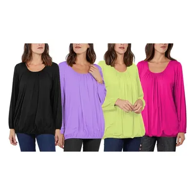 Ladies Baggy Fit Ruched Neck Long Sleeve Top, Lilac,L-XL