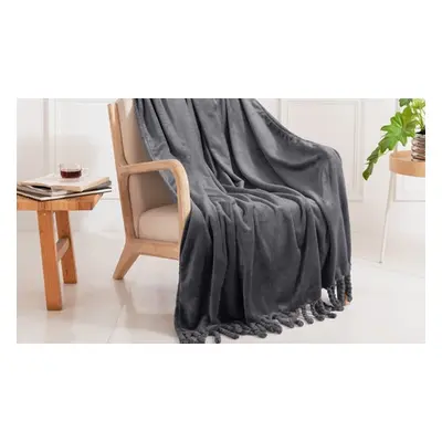 Grey Throw Blanket with Fringe