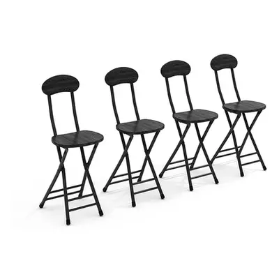 Set of Four Compact Wooden Folding Chair with Metal Legs