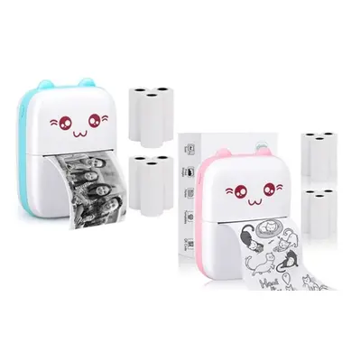 Mini Inkless Portable Thermal Printer, 10 Roll Thermal Paper-Mini Inkless