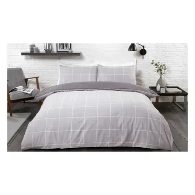 Reversible Polycotton Grid Checked Duvet Set, King Grid Check Duvet Set,Grey