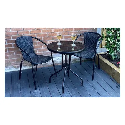 Bolero Two Seater Modern Rattan-Effect Bistro Set, Black