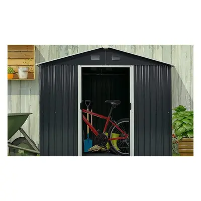 Galvanised Steel Sheds, Outsunny 7.7 x 5.7ft Metal Garden Shed Brown Wood effect