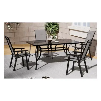 Set of Five Garden 150cm Rectangle Glass Umbrella Table and Folding Chairs Set