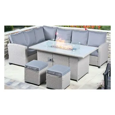 Conwy 8-Seat Corner Gas Firepit Rattan Dining Set