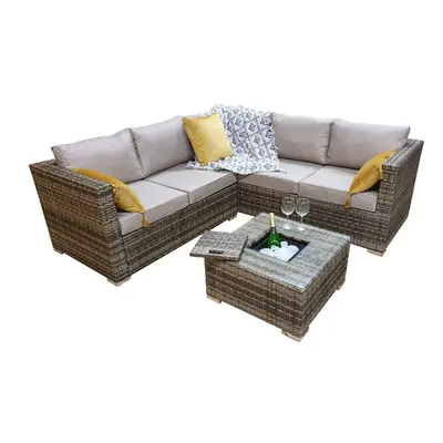 Darwin Corner Sofa in Nature Brown Weather-Resistant with Cover,With Cover