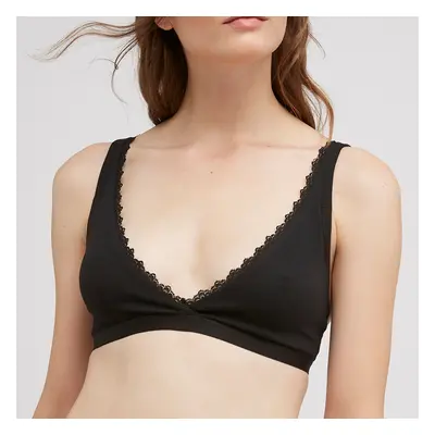 People Tree Organic Cotton Lace Triangle Bra - Black