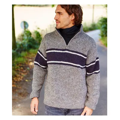 Retro Stripe Half Zip - Grey