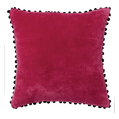 Cotton Velvet Pom Poms Cushion Cover - Mulberry - 45 x 45cm