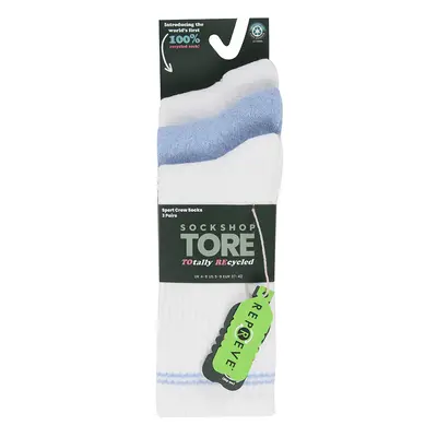 Tore White & Light Blue Stripe Crew Sports Socks - UK4-8 - 3 Pairs