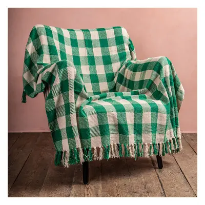 Ian Snow Recycled Gingham Throw - Green