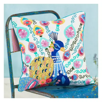 Mahima Embroidered Peacock Cushion Cover - 45 x 45cm