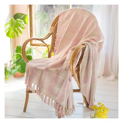 Ian Snow Recycled Gingham Throw - Pale Pink