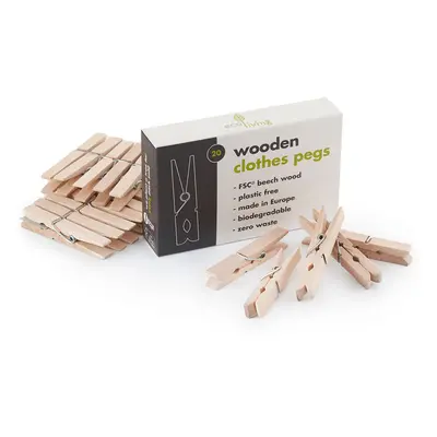 EcoLiving Wooden Clothes Pegs - 20