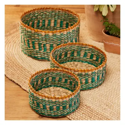 Stripe Seagrass Baskets - Set of 3