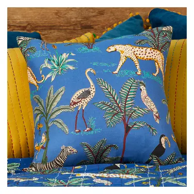 Jungle Print Cushion Cover - Blue - 45 x 45cm