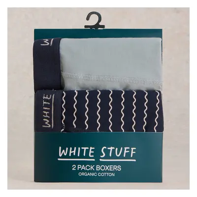 White Stuff Organic Plain & Stripe Boxers - Blue - Pack of 2