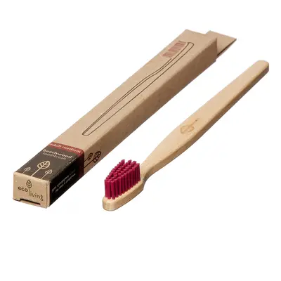 EcoLiving Beech Wood Toothbrush - Medium - Red Bristles