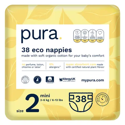 Pura Disposable Nappies - Size 2 - Mini - Pack of 38