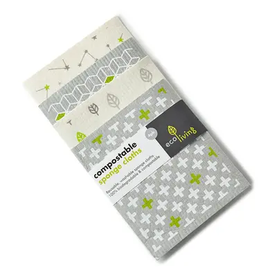 EcoLiving Compostable Sponge Cleaning Cloths - Leaf Cube Plus Stars - Pack of 4