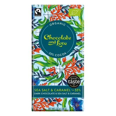 Chocolate & Love Organic Fairtrade Sea Salt & Caramel 55% Dark Chocolate Bar - 80g