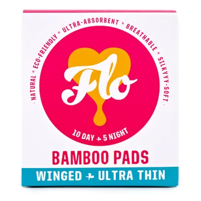 FLO Natural Bamboo Ultra Thin Winged Pads Day & Night Combo Pack - Pack of 15