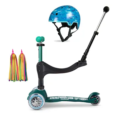 Micro Eco 3in1 Scooter & Helmet - Green with Ribbons & Helmet