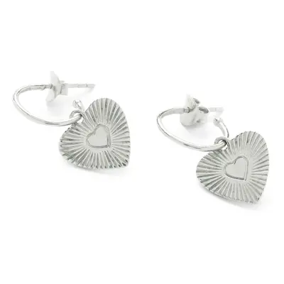 So Just Shop Silver Lira Heart Charm Hoop Earrings