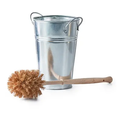 EcoLiving Plastic Free Toilet Brush & Silver Holder Set