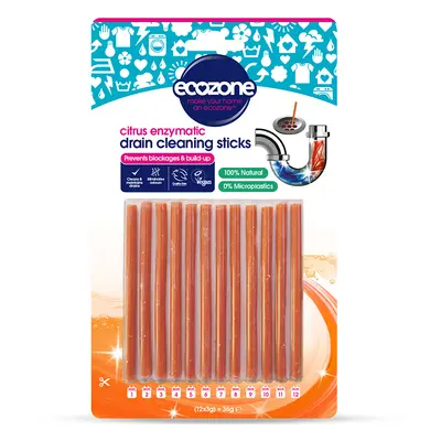 Ecozone Enzymatic Drain Cleaning Sticks - Citrus - Pack of 12