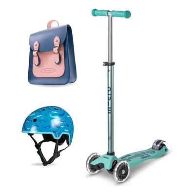 Micro Eco Maxi Deluxe Scooter & Helmet - Mint with Navy & Pink Satchel