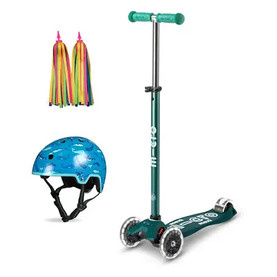 Micro Eco Maxi Deluxe Scooter - Green with Ribbons & Helmet