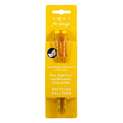 VENT For Change Recycled Drinks Bottle Ballpoint Pens - Yellow - Set of 2