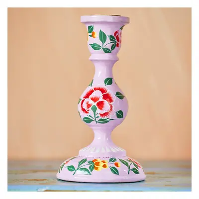 Large Hand Painted Kashmiri Candlestick - Pink