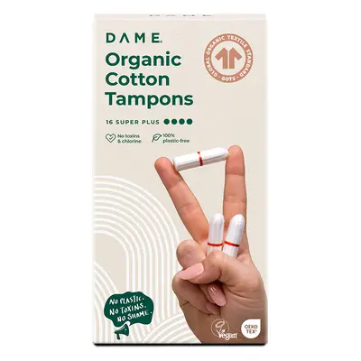 DAME Organic Cotton Tampons - Super Plus - Pack of 16