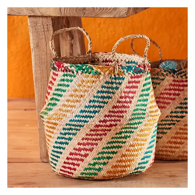 Rainbow Stripe Seagrass Basket - Large