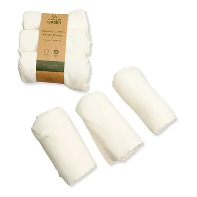 A Slice of Green Organic Cotton Muslin Cloths - Natural - Pack of 3